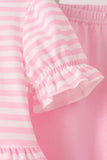 Pink football sequin stripe ruffle pants set