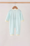 Green excavator french knot stripe romper