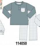 Teal pocket plaid pants set