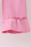 Pink corduroy lace smocked ruffle pants set