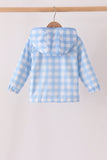 Blue bow embroidery gingham raincoat