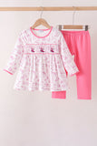Pink Cowboy boots Smocked Pants Set