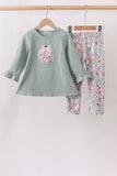 Sage Floral Pumpkin Applique Pants Set