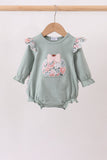 Sage Floral Pumpkin Applique Ruffle Bubble