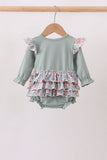 Sage Floral Pumpkin Applique Ruffle Bubble
