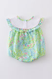 Green Turtle Embroidered Ruffle Bubble