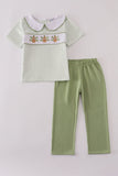 Sage turkey embroidery gingham pants set