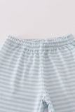 Blue Halloween spider embroidery stripe pants set