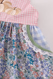 Blue floral pumpkin embroidery ruffle pants set