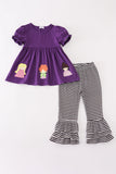 Purple halloween witch applique pants set