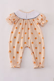 Khaki embroidery smocked romper