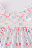 Blue bow lattice print mom&me dress
