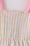 Pink lemon print bow smocked tiered mom&me dress