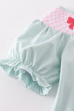 Blue bow pearl smocked ruffle shorts set