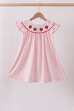 Pink strawberry embroidery gingham dress
