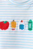 Blue School Apple French Knot Top