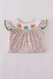 Pink pumpkin smocked floral ruffle pants set