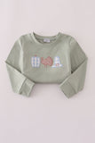 Sage pumpkin turkey applique top