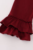 Maroon Mississippi embroidery ruffle pants set