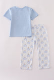 Blue pumpkin embroidery pants set
