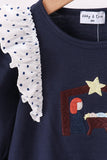 Navy nativity embroidery ruffle bloomer set
