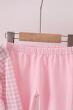 Pink plaid print turkey embroidery girl set