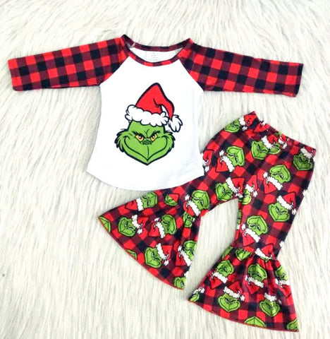 Gri-nchy Red Plaid Bell Pant Set