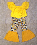 Yellow Lace Swing Top w/Sunflowers Bell Pants *Clearance