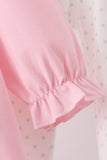 Pink Lil sister embroidery ruffle pants set