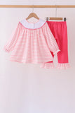 Pink Stripe Princess Embroidery Ruffle Pants Set