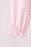 Pink Plaid Gingerbread Embroidery Ruffle Romper