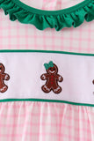 Pink Plaid Gingerbread Embroidery Ruffle Dress