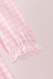 Pink Plaid Gingerbread Embroidery Ruffle Dress