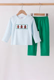 Blue Plaid Gingerbread Embroidery Pants Set
