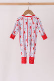 Blue santa claus bamboo zipper romper