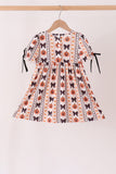 Pumpkin bow embroidery ruffle dress
