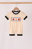 Pumpkin embroidery stripe romper