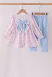Pink floral bow pants set