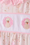 Pink floral turkey embroidery ruffle bloomer set