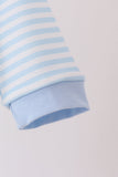 Blue turkey embroidery stripe romper