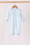 Blue turkey embroidery stripe romper