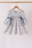 Teal floral smocked bow dress