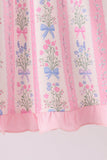 Pink Pearl Bow Floral Dress
