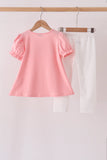 Pink pumpkin embroidery pants set