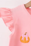 Pink pumpkin embroidery skorts set