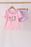 Pink goose embroidery ruffle bloomer set