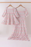 Pink pumpkin smocked mom&me dress