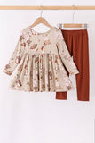 Brown goose print bamboo pants set