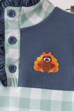Sage Turkey Embroidery Gingham Ruffle Jogger Set