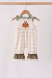 Olive turkey applique stripe ruffle romper
